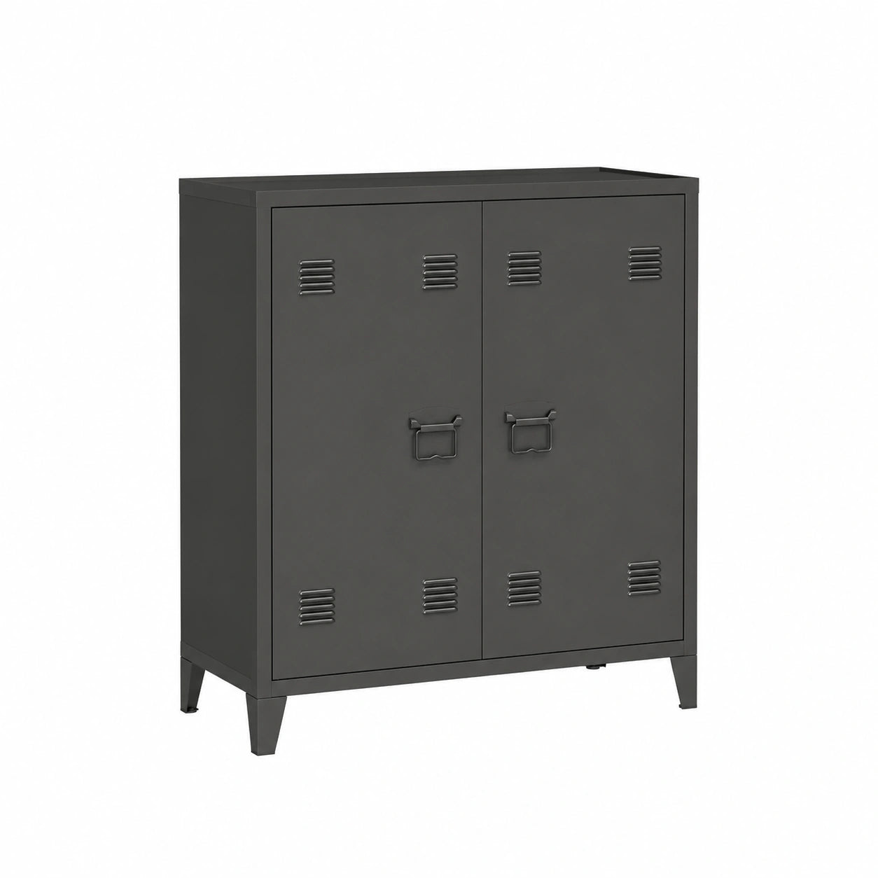 Metallschrank – 90 × 80 × 33 cm, höhenverstellbar, mit mehreren Türen, mit Ablagen, Schwarz