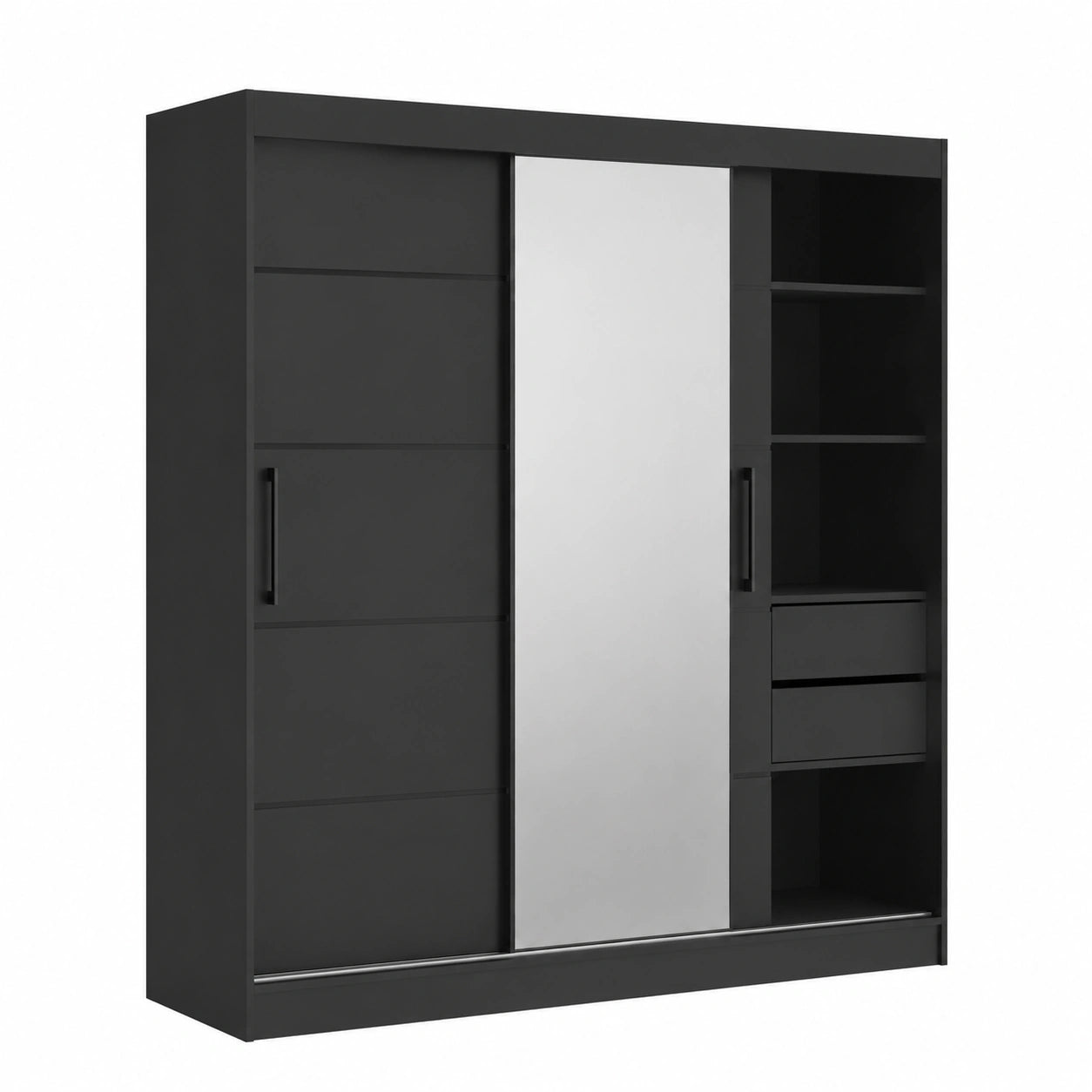 Kleiderschrank – 200 cm, mit Schubladen, Schwarz