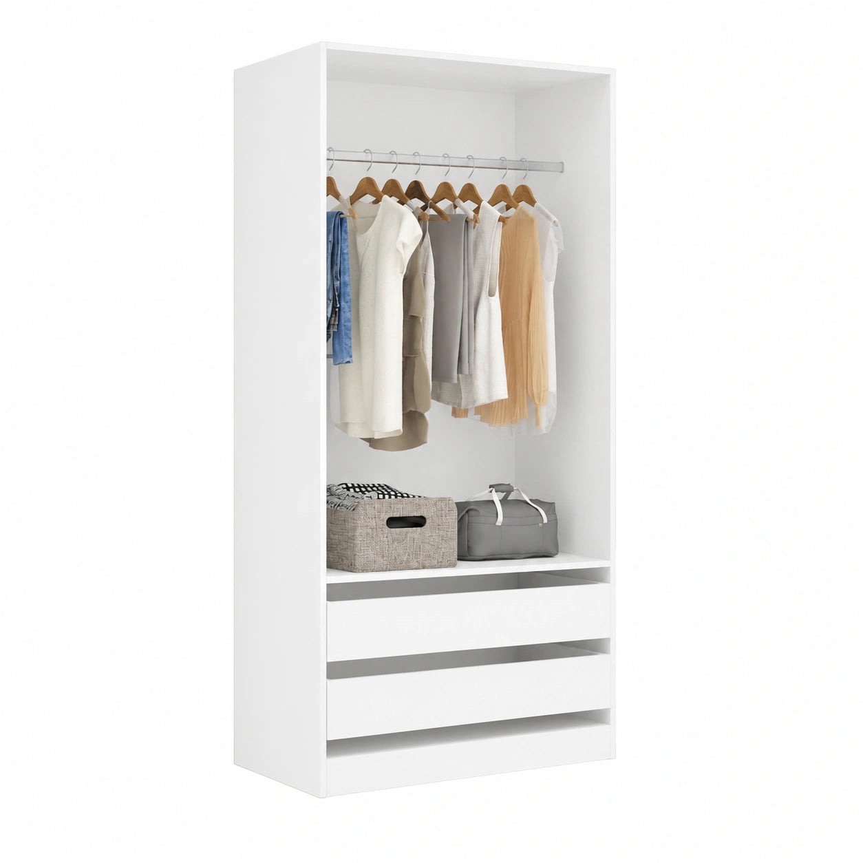 Kleiderschrank – 100 × 50 × 200 cm, mit Stauraum, mit Schubladen, aus Holzwerkstoff, Weiß, für Schlafzimmer, Kinderzimmer und Flur