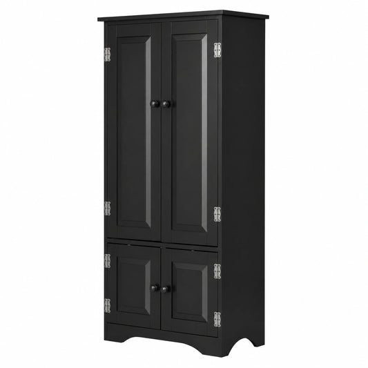 Schrank – 59 × 32 × 123 cm, mit Ablagen, aus Holz, Schwarz, für Wohnzimmer, Schlafzimmer und Badezimmer