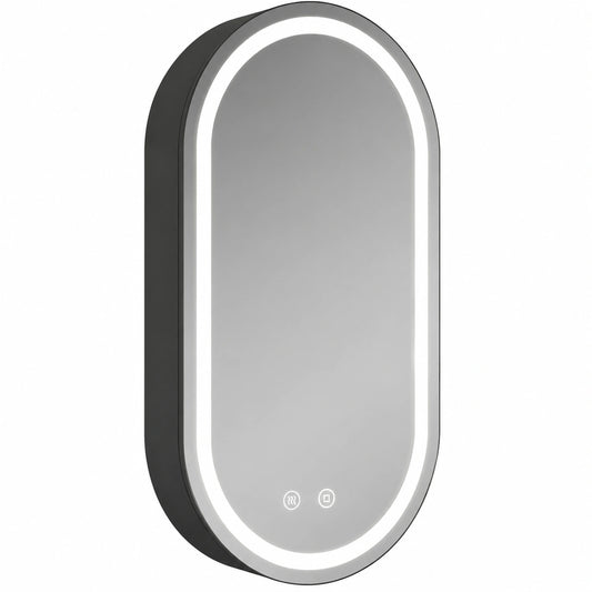 Spiegelschrank – 40 × 70 × 13 cm, ovale Form, mit LED-Beleuchtung, aus Metall, für Badezimmer