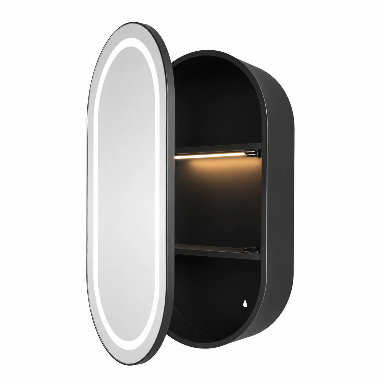 Spiegelschrank – 41 cm, ovale Form, mit LED-Beleuchtung, für Badezimmer