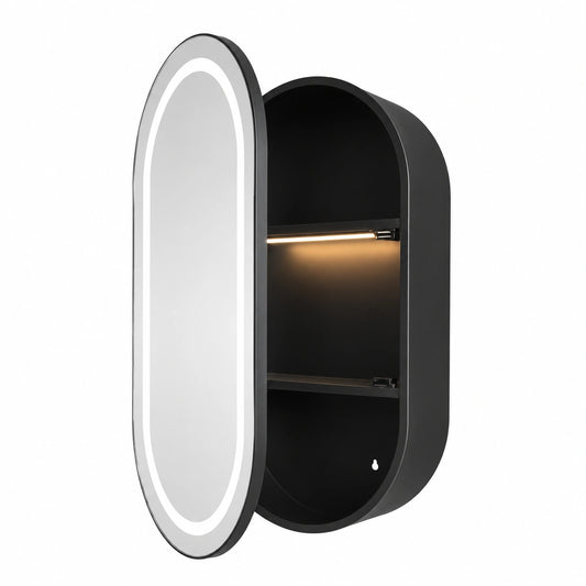 Spiegelschrank – 41 cm, ovale Form, mit LED-Beleuchtung, für Badezimmer