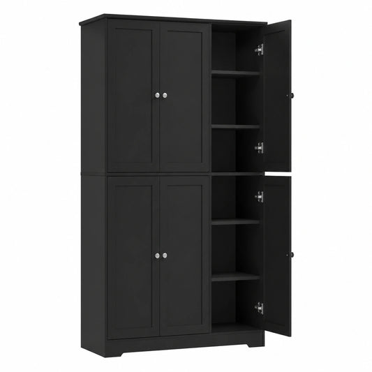 Küchenschrank – 180 × 106 × 37 cm, mit mehreren Türen, mit Ablagen, Schwarz, für Küche, Wohnzimmer und Flur