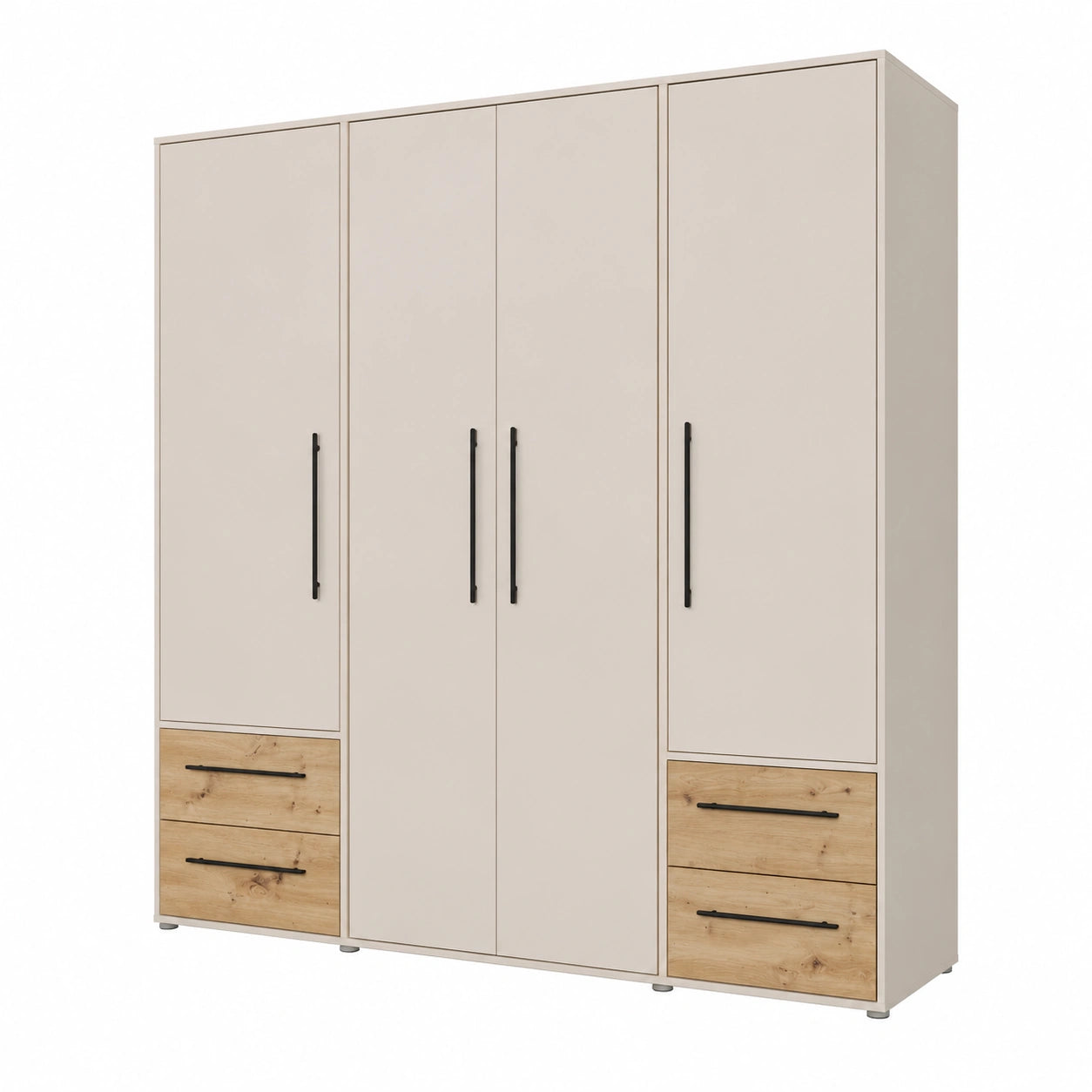 Kleiderschrank – 205,9 cm, moderner Stil, mit Schubladen, mit mehreren Türen, aus Holzwerkstoff und Eichenholz, Artisan-Eiche und Beige