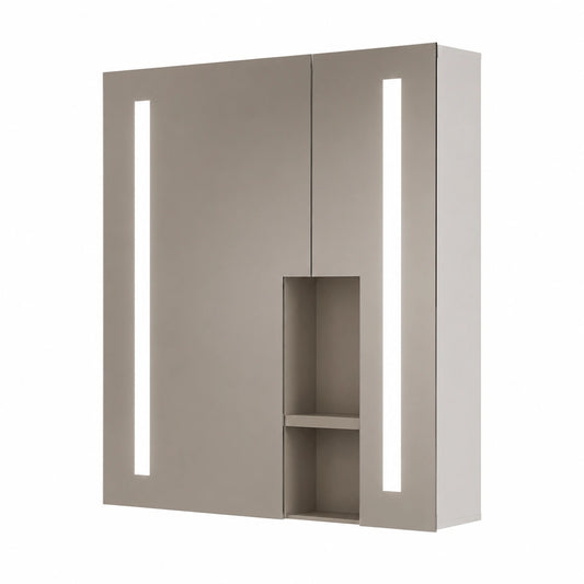 Spiegelschrank – 60 cm, mit LED-Beleuchtung, aus Aluminium, für Badezimmer