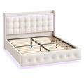 Doppelbett – moderner Stil, gepolstert, mit Lattenrost, aus Holz, Beige