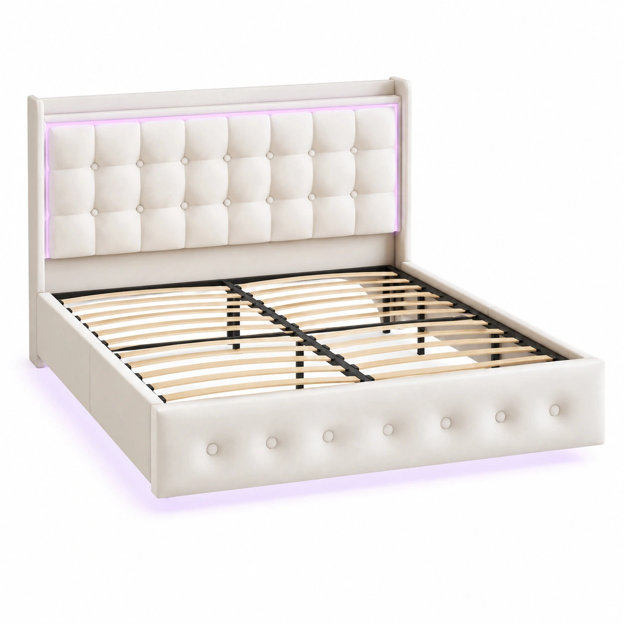 Doppelbett – moderner Stil, gepolstert, mit Lattenrost, aus Holz, Beige