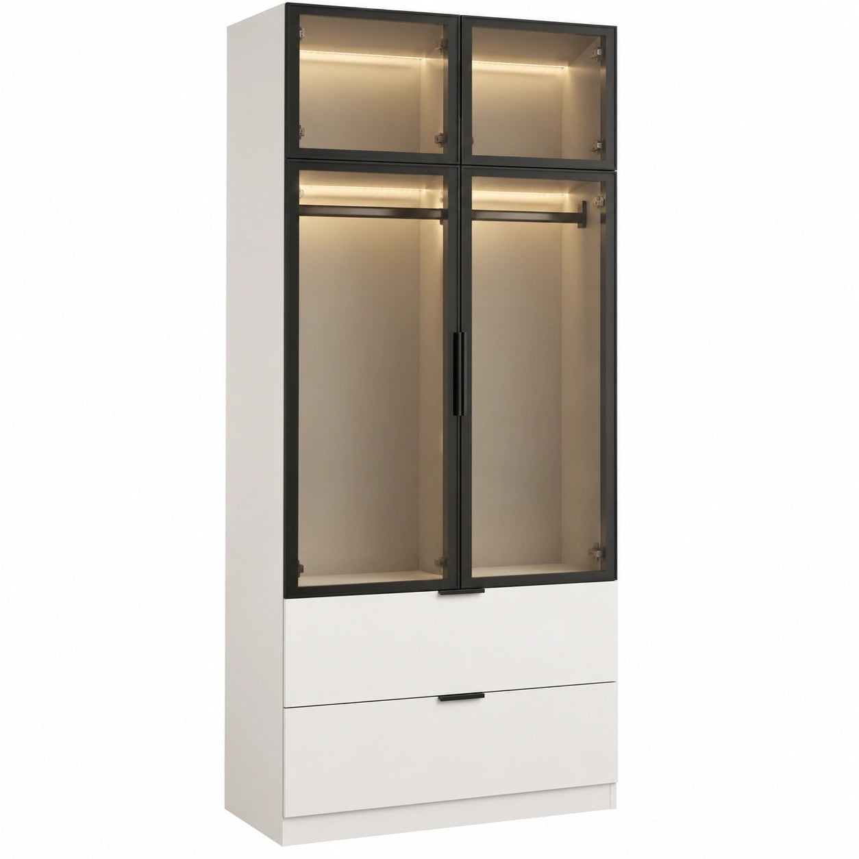 Kleiderschrank – 90 × 50 × 220 cm, mit LED-Beleuchtung, mit Schubladen, mit mehreren Türen, für Wohnzimmer und Schlafzimmer