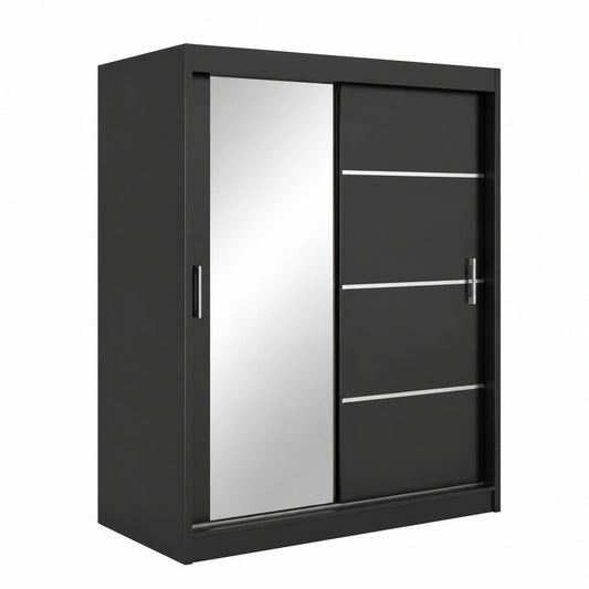 Kleiderschrank – 160 cm, mit Ablagen, Schwarz