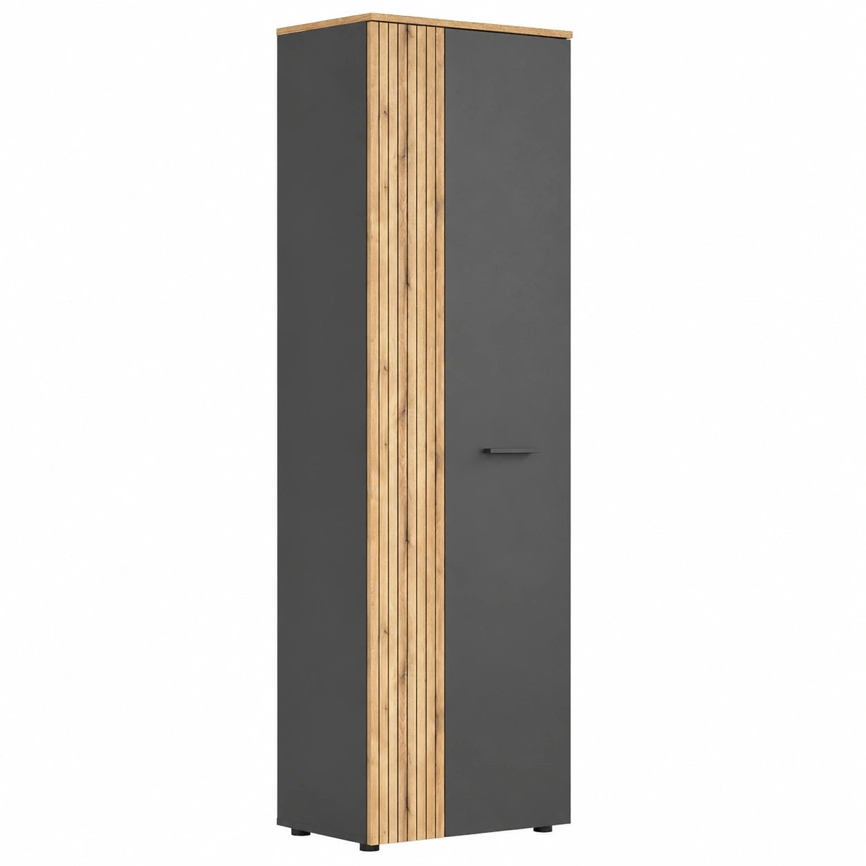Garderobenschrank – 60 × 195 × 36 cm, ausziehbar, aus Eichenholz, Anthrazit