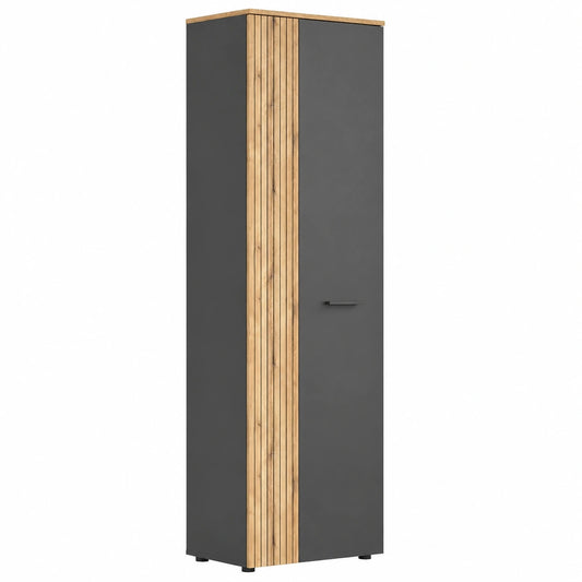 Garderobenschrank – 60 × 195 × 36 cm, ausziehbar, aus Eichenholz, Anthrazit