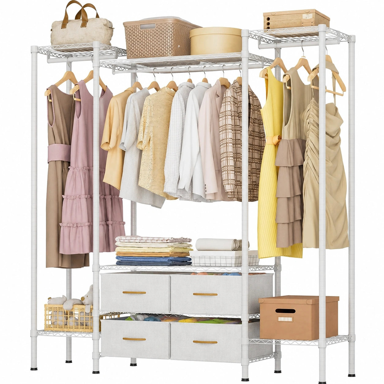 Kleiderschrank – 154 × 40 × 180 cm, höhenverstellbar, mit Schubladen, mit Ablagen, aus Metall, für Schlafzimmer und Balkon
