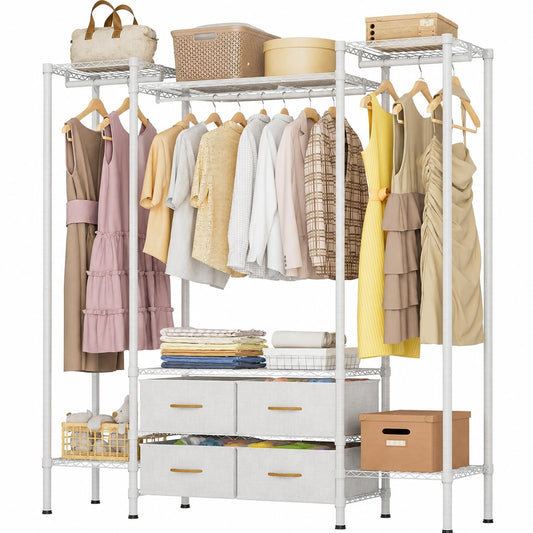 Kleiderschrank – 154 × 40 × 180 cm, höhenverstellbar, mit Schubladen, mit Ablagen, aus Metall, für Schlafzimmer und Balkon