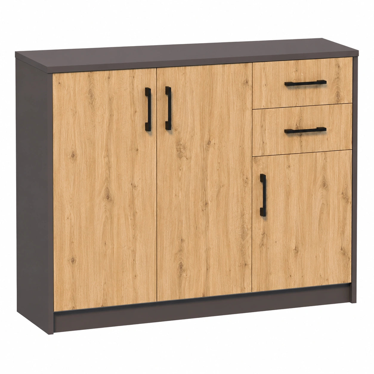 Kommode – 110 cm, mit Schubladen, mit mehreren Türen, aus Eichenholz und Holz